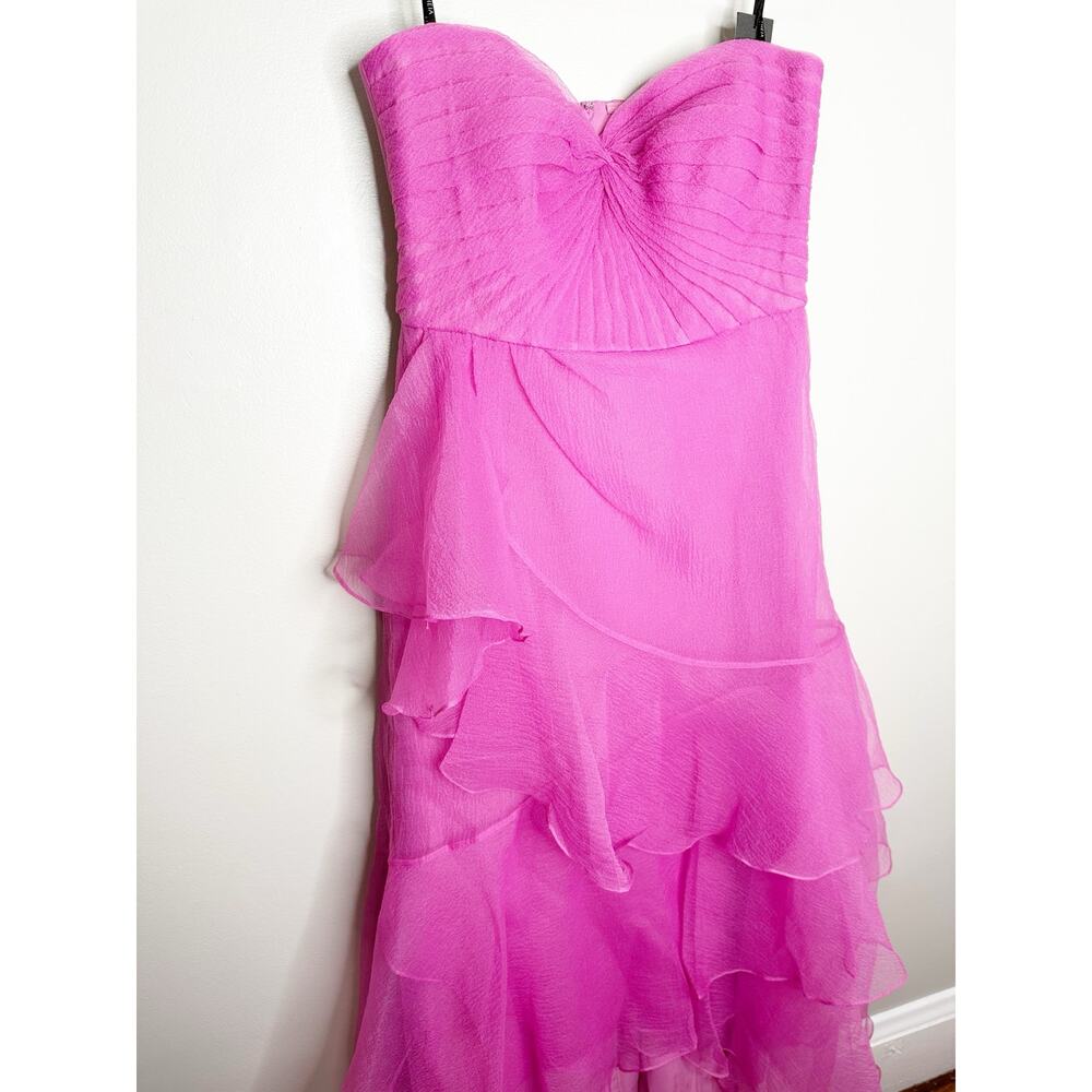 Theia Nicki Organza Strapless A Line Ruffle Gown Sweetheart Pink 14 NEW $745 - Picture 5 of 14